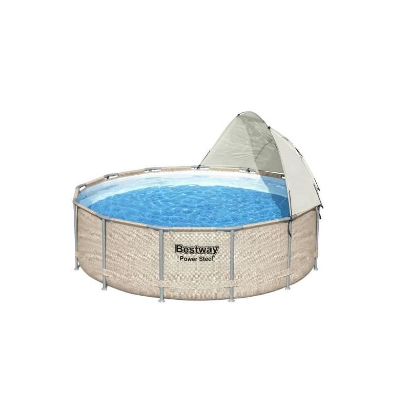 Auvent piscine ronde gris 305-549 cm - Pratique et élégant