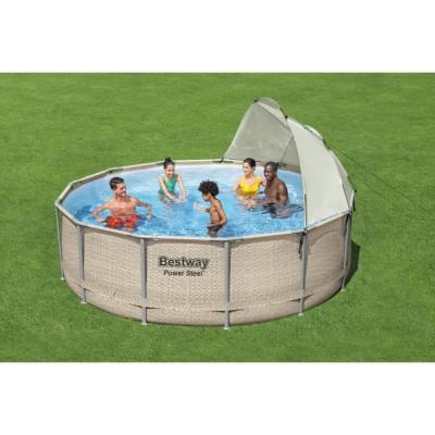 Auvent piscine ronde gris 305-549 cm - Pratique et élégant