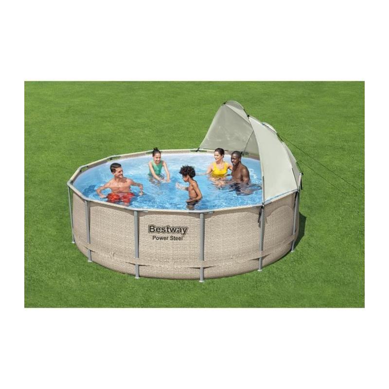 Auvent piscine ronde gris 305-549 cm - Pratique et élégant