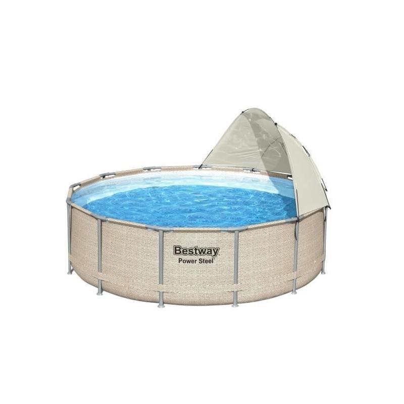 Auvent piscine ronde gris 305-549 cm - Pratique et élégant