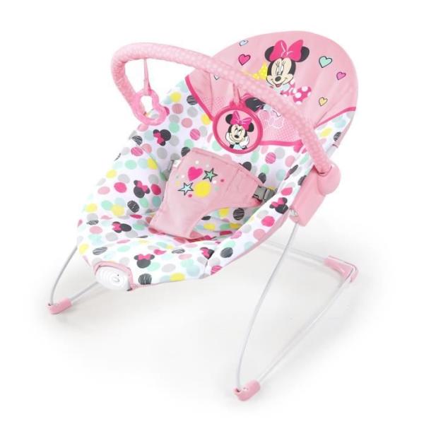 DISNEY BABY MINNIE Transat bébé Confettis, Arche avec jouets d'éveil amovibles, Vibrations apaisantes,  Lavable en machine