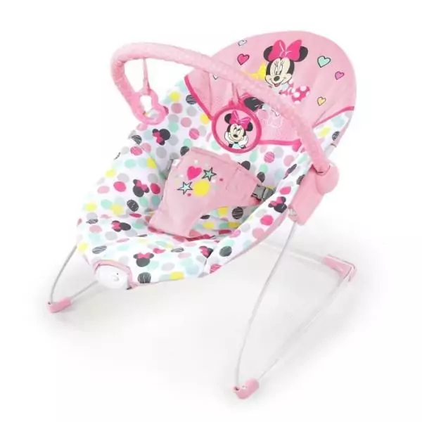 DISNEY BABY MINNIE Transat bébé Confettis, Arche avec jouets d'éveil amovibles, Vibrations apaisantes,  Lavable en machine