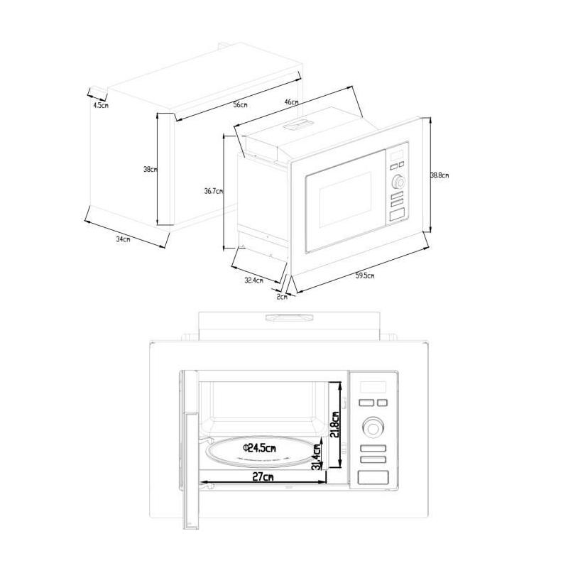 Four micro-ondes encastrable 20L Noir/Inox - CONTINENTAL EDISON