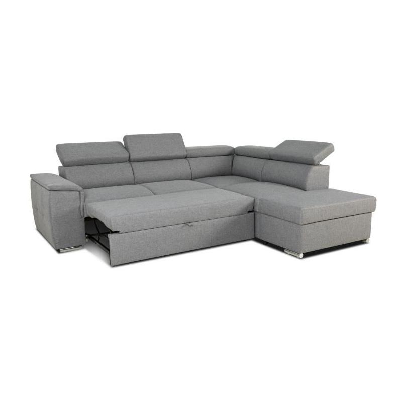 Canapé d'angle convertible réversible avec coffre - 5 places - DAYTONA - Tissu gris - 260 x 77 / 94 x 216 cm