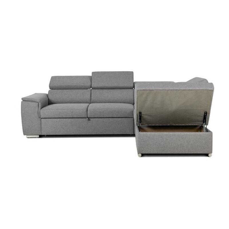 Canapé d'angle convertible réversible avec coffre - 5 places - DAYTONA - Tissu gris - 260 x 77 / 94 x 216 cm