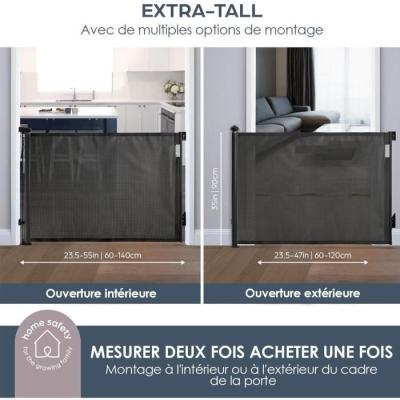 Barrière de sécurité DREAMBABY rétractable - Noir, H90 cm
