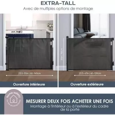 Barrière de sécurité DREAMBABY rétractable - Noir, H90 cm