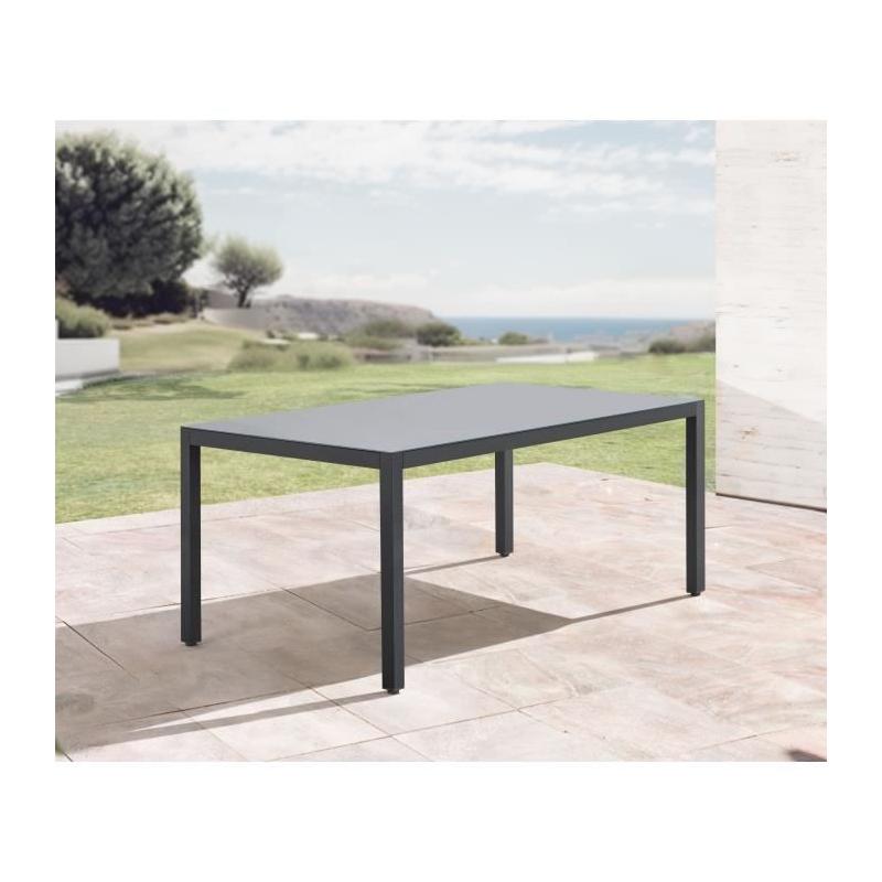 Ensemble repas de jardin : Table 180cm + 8 chaises - Aluminium & verre trempé - Gris
