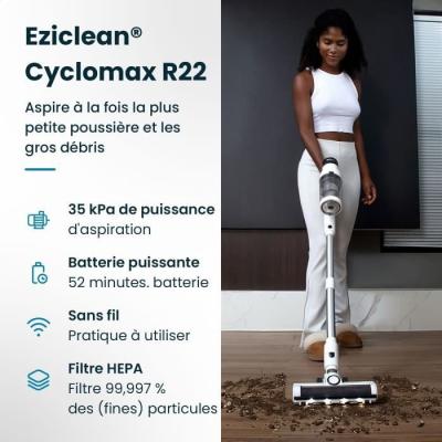 Aspirateur balai sans fil EZICLEAN Cyclomax R22 - Performant et éco-responsable