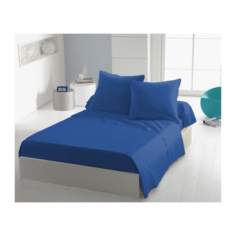 Drap plat bleu - HOME LINGE PASSION - 240 x 300 cm
