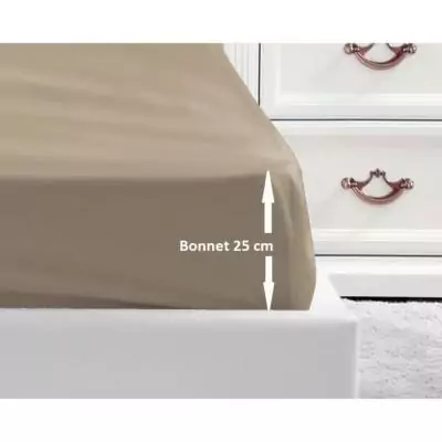 Drap Housse 100% coton beige 90x190x25 cm - Confort Absolu