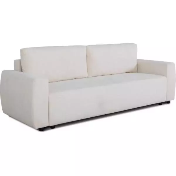 Canapé convertible - 3 places - PHARELL - Tissu Bouclette Beige - Coffre - 231 x 91 x 84 cm