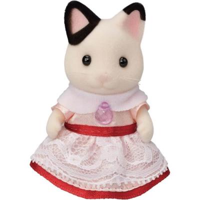 Figurine miniature SYLVANIAN FAMILIES - La fille Chat bicolore et son goûter d'anniversaire