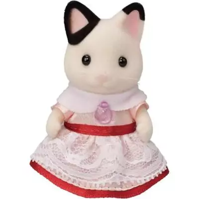 Figurine miniature SYLVANIAN FAMILIES - La fille Chat bicolore et son goûter d'anniversaire