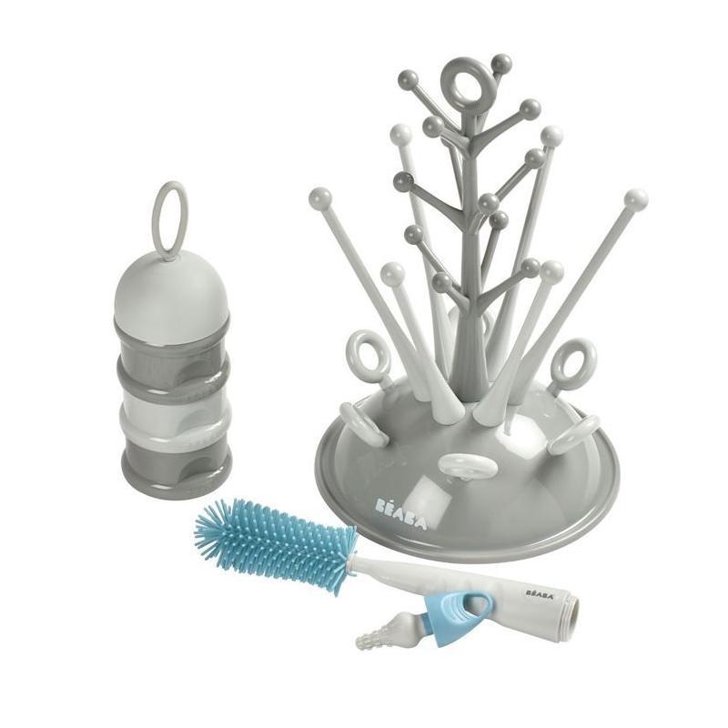 Ensemble repas BEABA: Egoutte biberon arbre + Boite doseuses + Goupillon silicone + Bavoir tropic