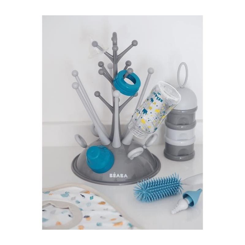 Ensemble repas BEABA: Egoutte biberon arbre + Boite doseuses + Goupillon silicone + Bavoir tropic