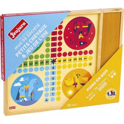 JEUJURA Jeux de l'oie et petits chevaux - Plateau bois 