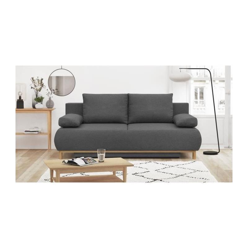 Banquette convertible 3 places MIKA - Gris tendance - Rangement intégré