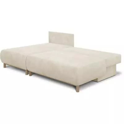 Canapé d'angle gauche convertible MIKA 3 places en velours côtelé beige