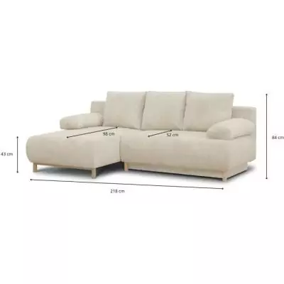 Canapé d'angle gauche convertible MIKA 3 places en velours côtelé beige