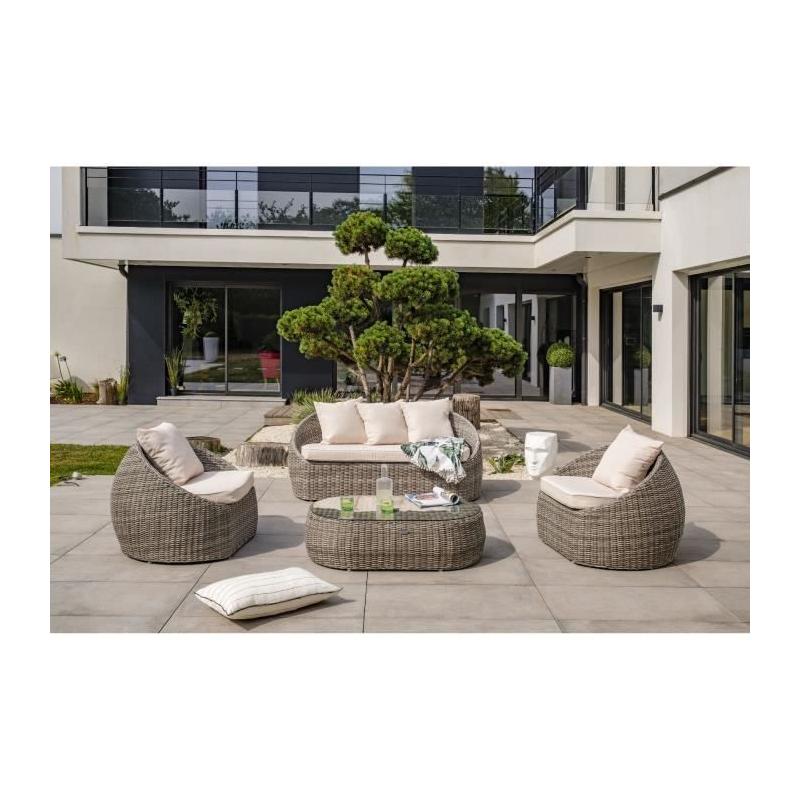 Salon de jardin 5 places en résine tressée - Gris compact