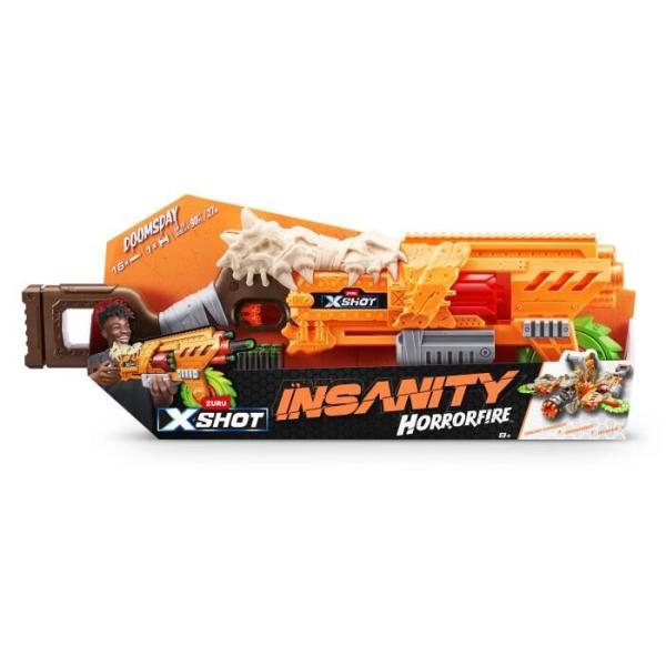 Lanceur de fléchettes - ZURU - X-SHOT Horrorfire Doomsday - Lame tournante en mousse - Portée 27 m - 16 fléchettes incluses