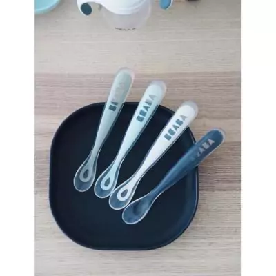 Cuillères en silicone pour bébé BEABA - Lot de 4 - Souples et ergonomiques