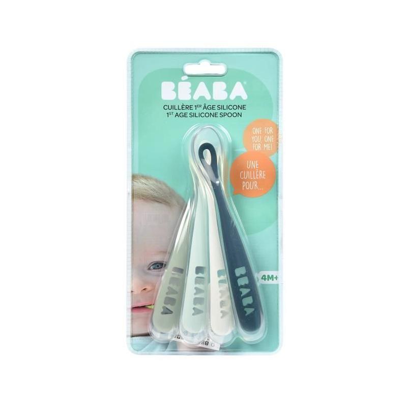 Cuillères en silicone pour bébé BEABA - Lot de 4 - Souples et ergonomiques