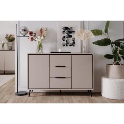 Buffet élégant ARONA 01B - Beige / Noir - 2 portes, 3 tiroirs