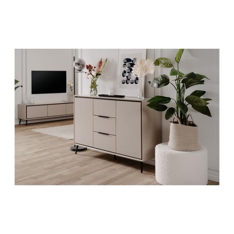 Buffet élégant ARONA 01B - Beige / Noir - 2 portes, 3 tiroirs