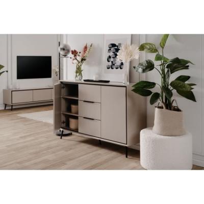 Buffet élégant ARONA 01B - Beige / Noir - 2 portes, 3 tiroirs