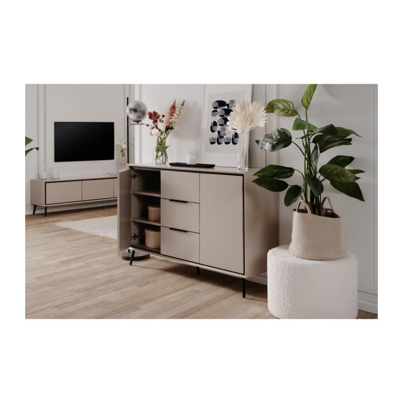 Buffet élégant ARONA 01B - Beige / Noir - 2 portes, 3 tiroirs