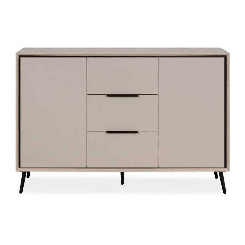 Buffet élégant ARONA 01B - Beige / Noir - 2 portes, 3 tiroirs
