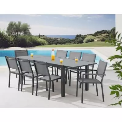 Ensemble repas de jardin extensible 6-8 pers. - Gris