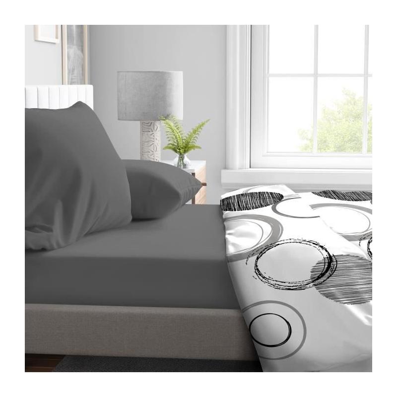 Drap housse Microfibre Gris Anthracite - 140x190 cm - HP71766