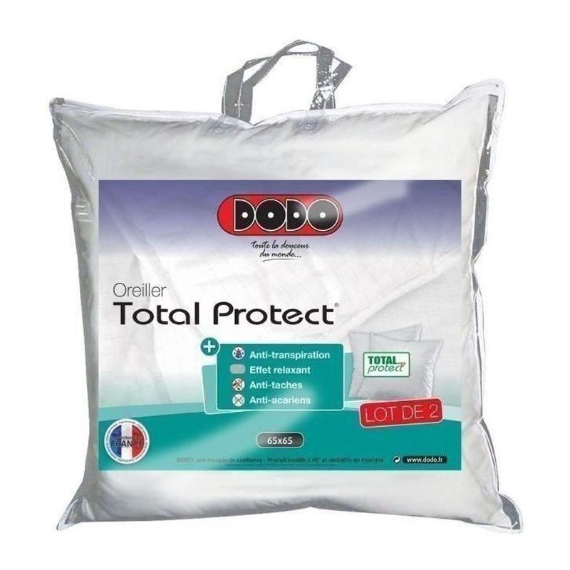 Lot de 2 oreillers Total Protect 65x65 cm blanc - Made in France