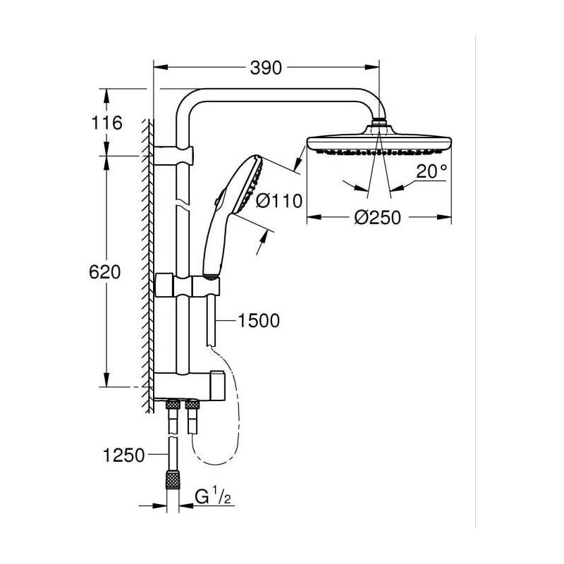 Colonne de douche GROHE Vitalio Start System 250 - Économie d'eau / Chromé