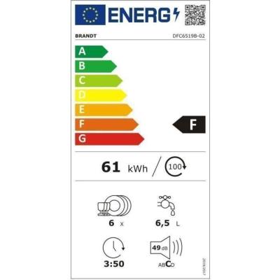 Lave-vaisselle compact Brandt DFC6519B - Induction - 6 couverts - Noir