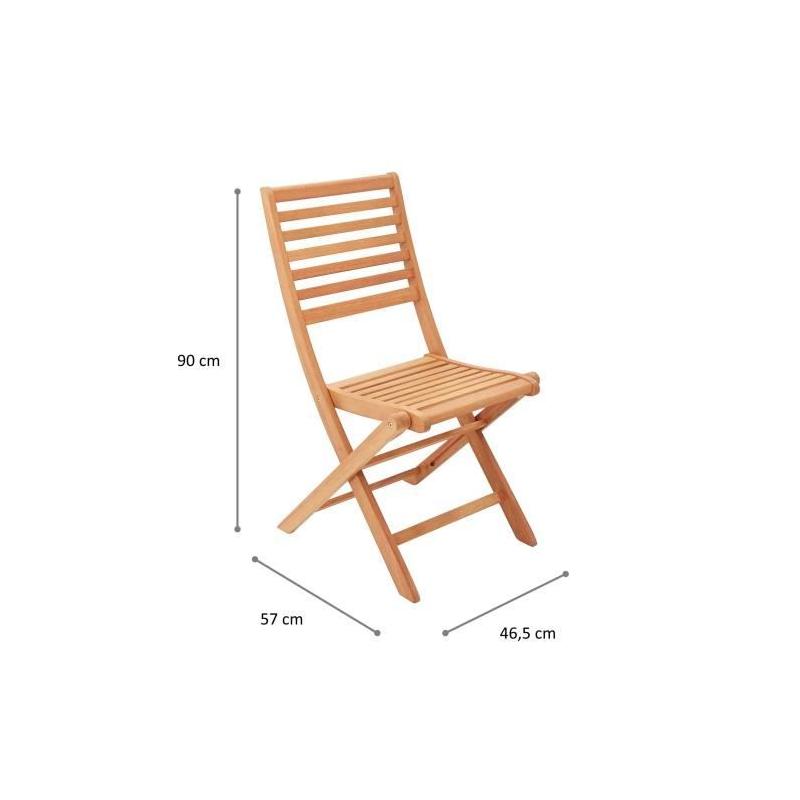 Lot de 2 chaises de jardin pliantes en Acacia FSC 57 x 46,5 x 90 cm