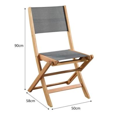 Lot de 4 chaises de jardin en bois d'acacia FSC et assise textilene - Gris