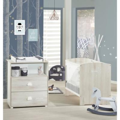 Chambre bébé complète - Lit 120x60 et commode à langer - BABY PRICE - SMILE - Hêtre cendré