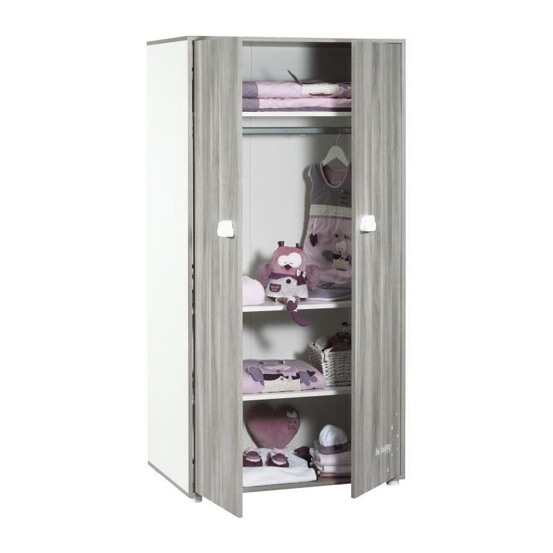 Chambre bébé complète - Lit 120x60, commode à langer et armoire - BABY PRICE - SMILE - Chêne silex