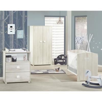 Chambre bébé complète - Lit 120x60, commode et armoire - BABY PRICE - SMILE - Hetre cendré