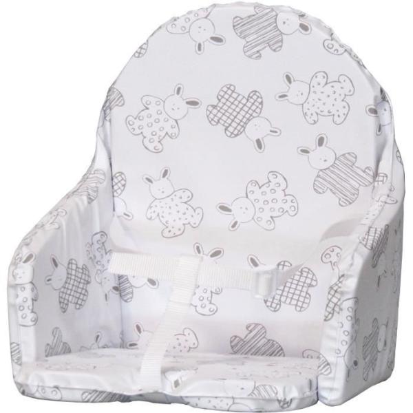 Coussin de chaise avec sangles - BAMBISOL - Plaque mousse centrale - Motif Lapin argenté
