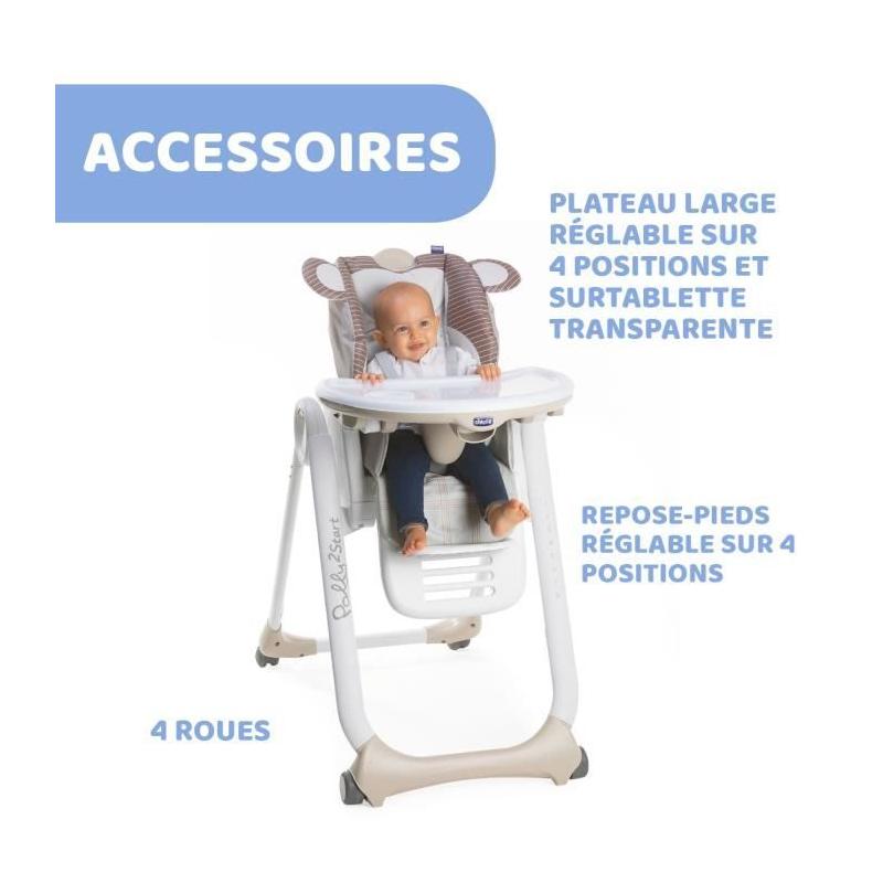Chicco Chaise Haute Polly 2 Start Monkey - Confortable et pratique