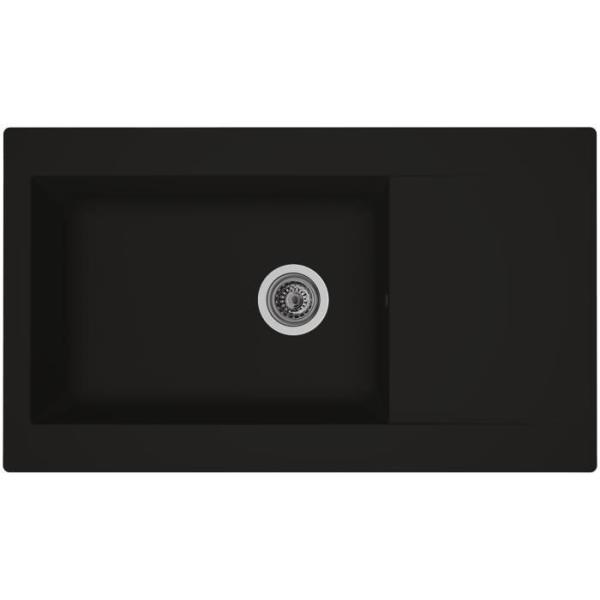 STRADOUR Evier cuisine a encastrer 1 grand bac + 1 égouttoir Einna - Résine - 86 x 50 cm - Noir