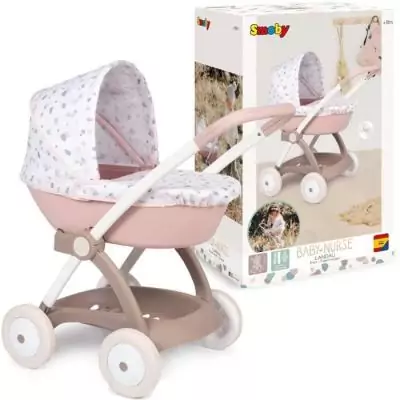 Poussette Landau pour poupée Baby Nurse - Smoby - Rose et blanc
