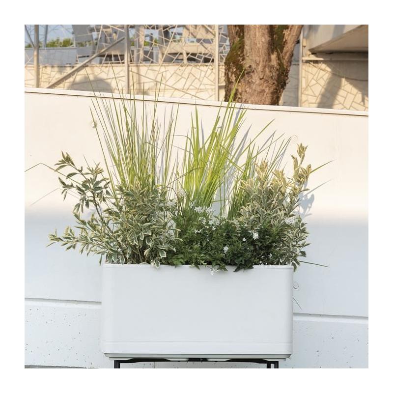 Jardinière Muret DEROMA Cosmo Perle 78 cm avec réserve d'eau et roulettes