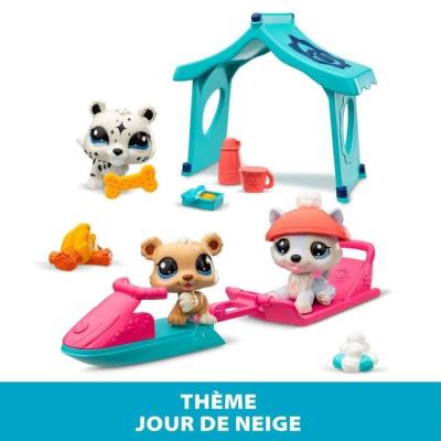 Pack à thème 3 Pets - BANDAI - Littlest Pet Shop Neige - Animaux et accessoires