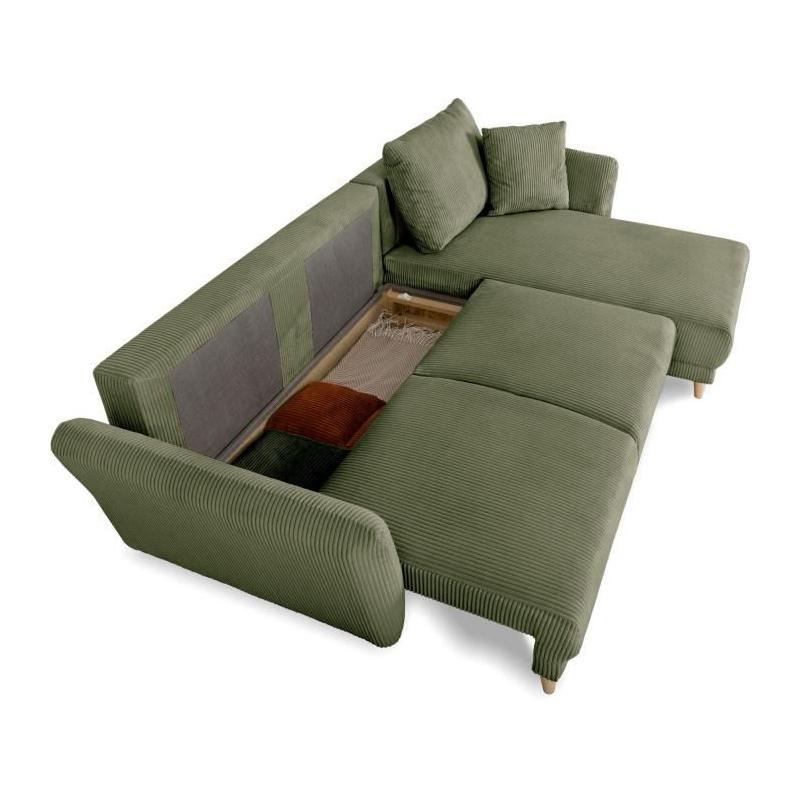 Canapé d'angle convertible réversible CLAUDIUS 3/4 places - Lincoln Kaki - Coffre